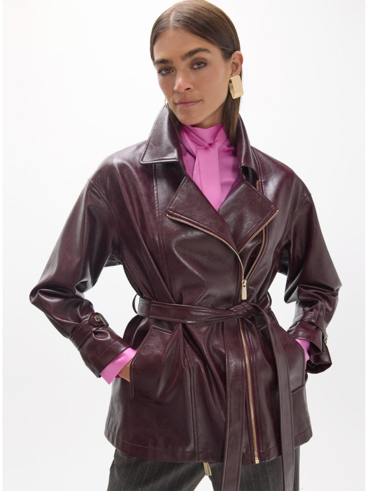 Lola Casademunt Faux Leather Jacket in Burgundy 2602015
