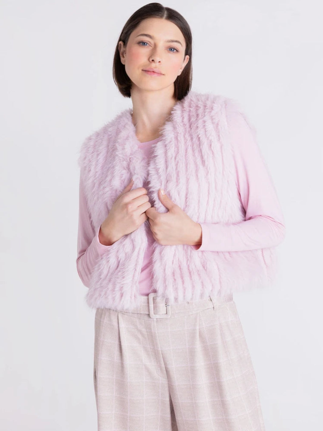Tuzzi Soft Faux Fur Gilet in Pale Rose 423851