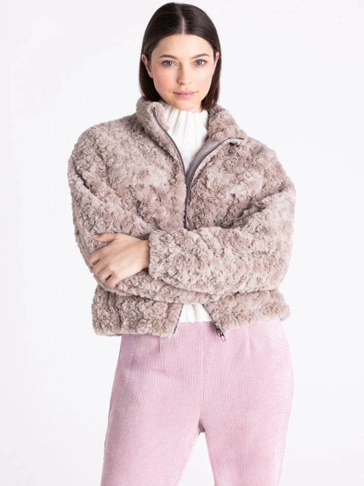 Tuzzi Faux Fur Zip Jacket In Beige 423950
