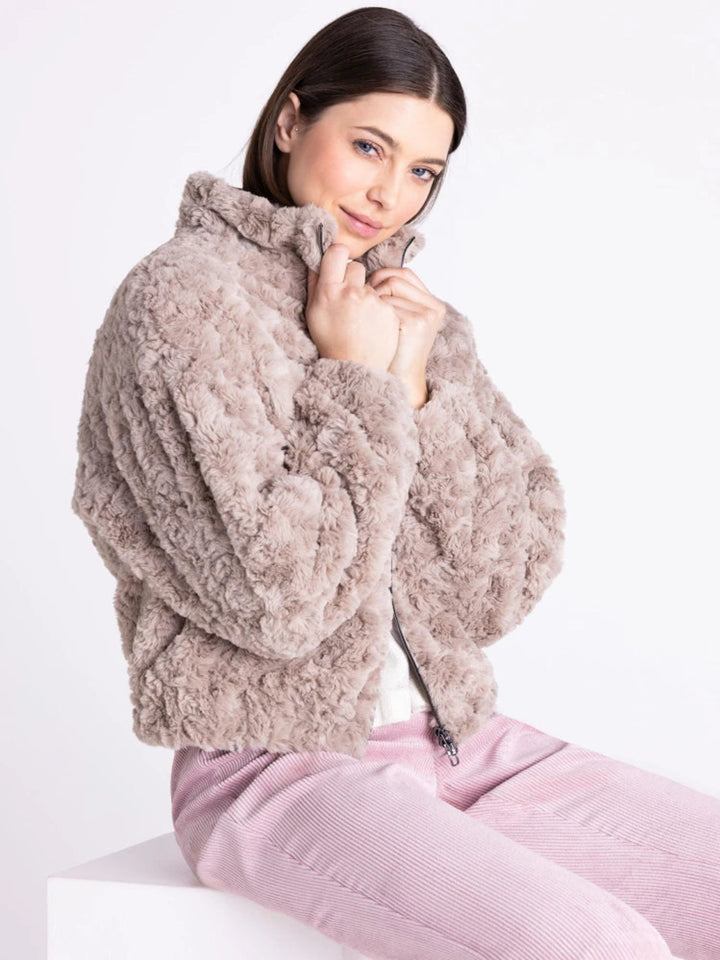 Tuzzi Faux Fur Zip Jacket In Beige 423950