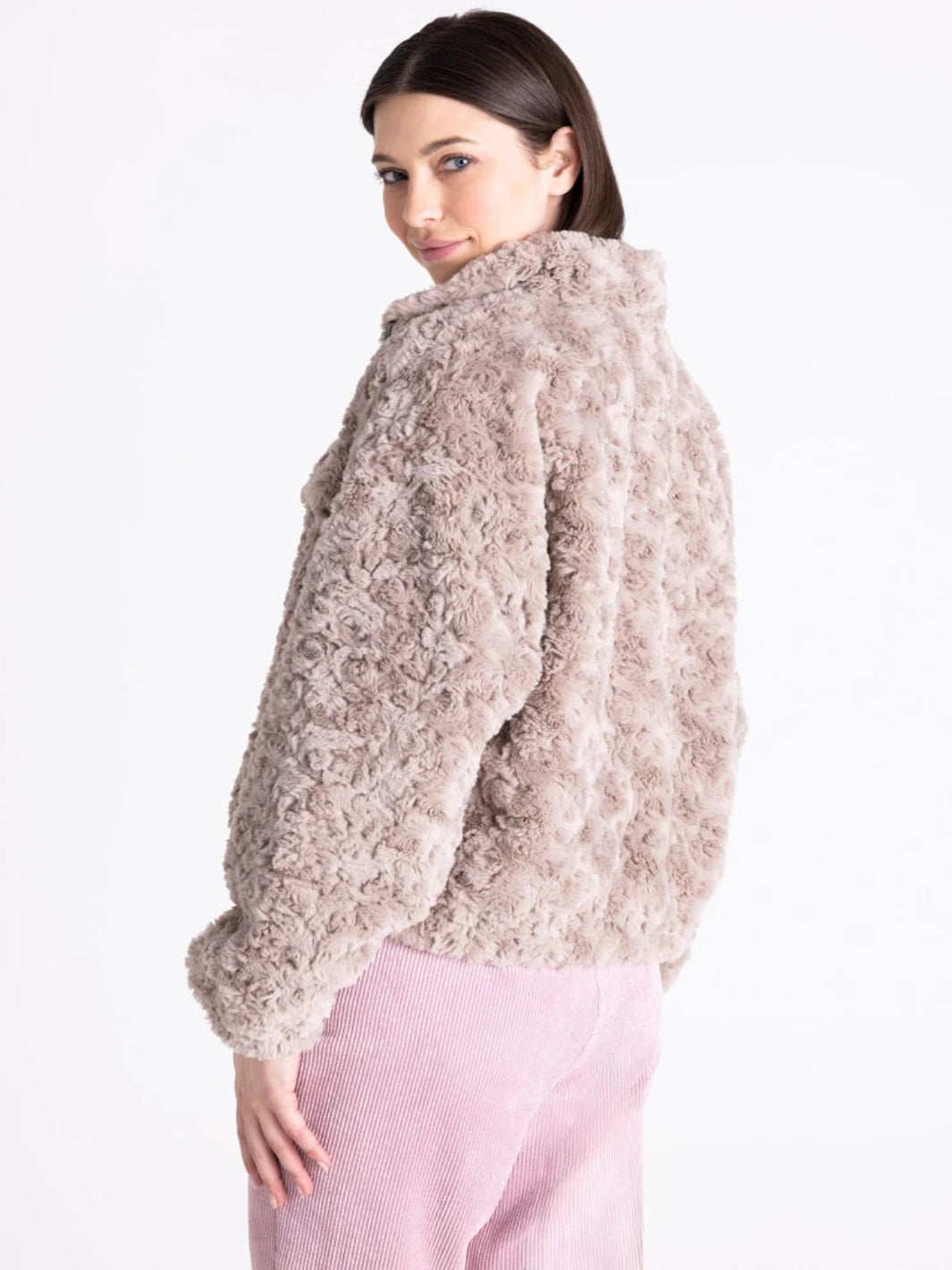 Tuzzi Faux Fur Zip Jacket In Beige 423950