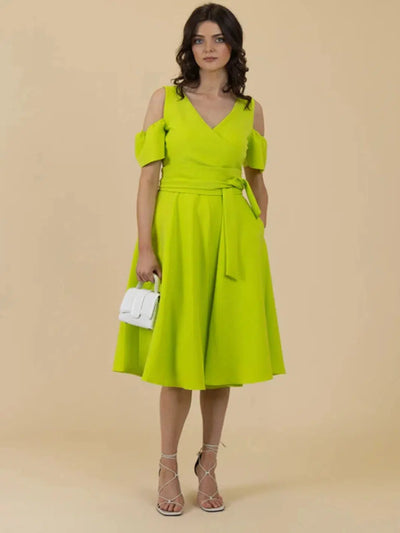 Fee G Hazel Dress In Chartreuse-Occasion Wear-Guest of the wedding-Nicola Ross