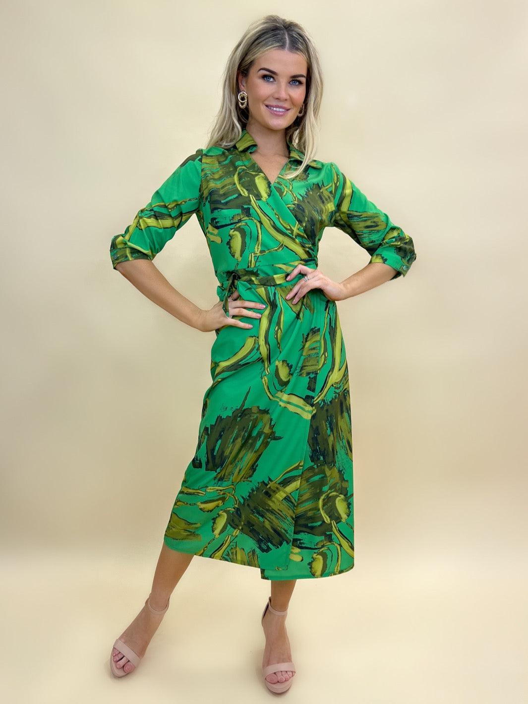 Kate & Pippa Amalfi Wrap Dress In Green Print – Nicola Ross