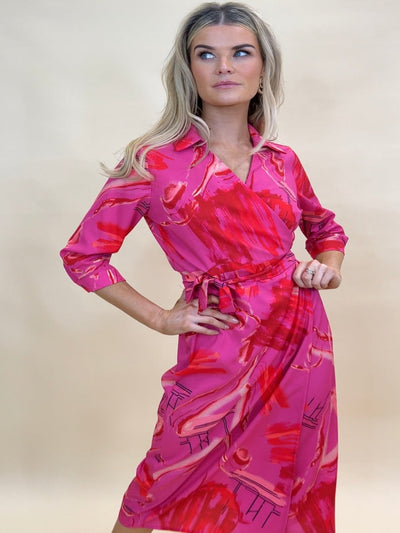 Kate & Pippa Amalfi Wrap Dress In Pink Print-Nicola Ross