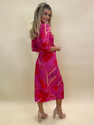Kate & Pippa Sienna Wrap Dress In Pink Print-Nicola Ross