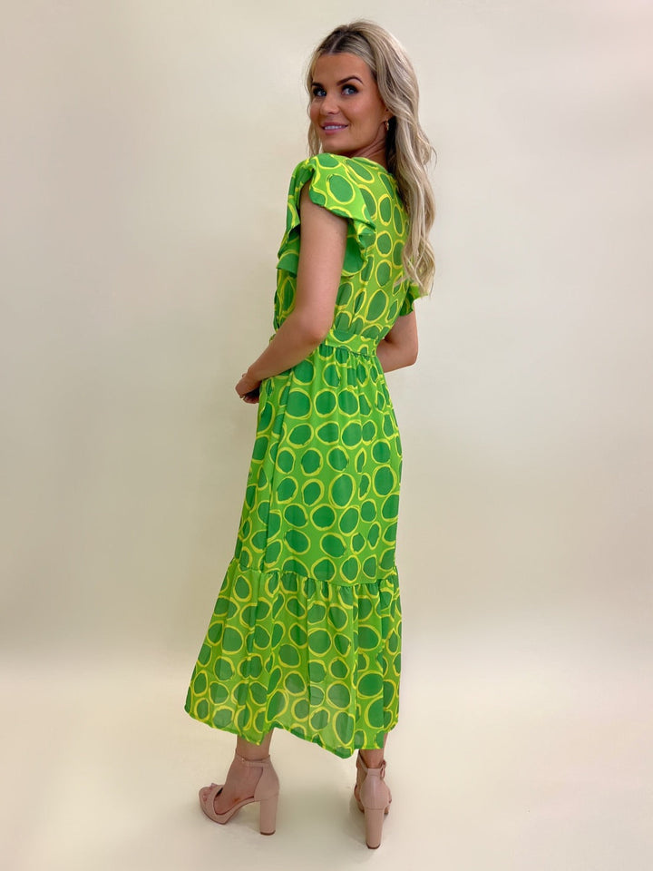 Kate & Pippa Boho Venezia Midi Dress In Lime Green Bubble-Nicola Ross