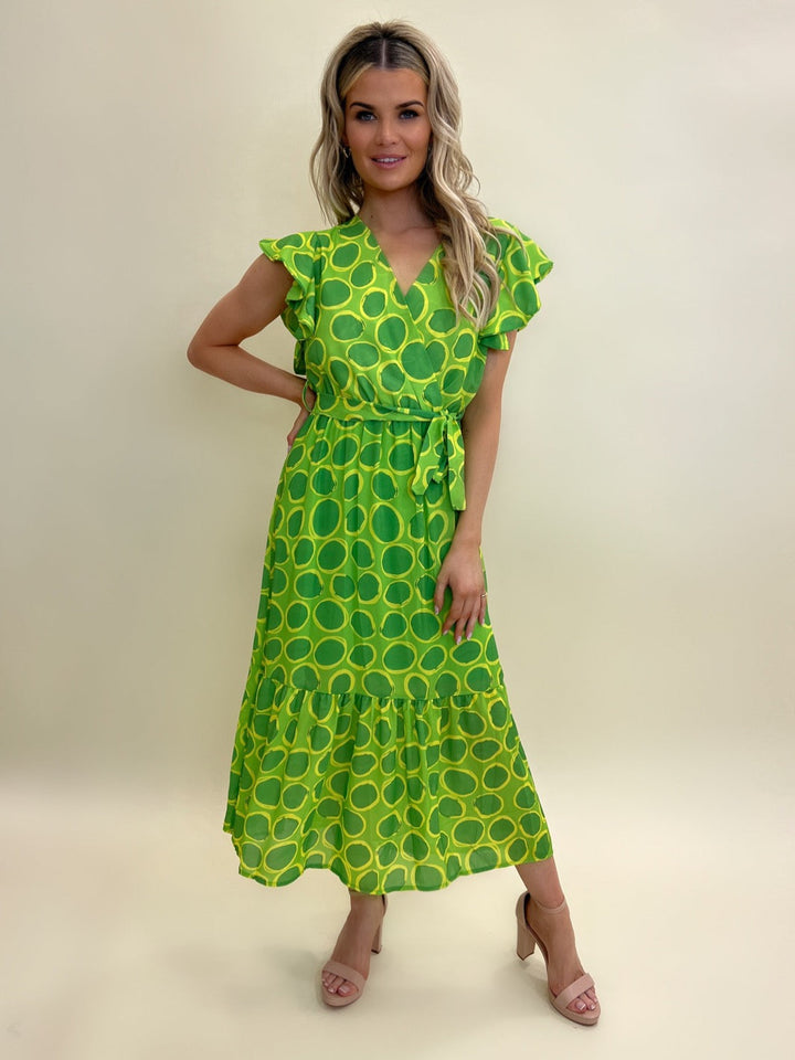 Kate & Pippa Boho Venezia Midi Dress In Lime Green Bubble-Nicola Ross