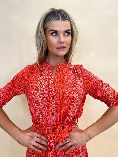 Kate & Pippa Capri Dress In Orange Animal Print-Nicola Ross