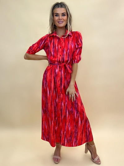Kate & Pippa Luca Shirt Dress In Red Print-Nicola Ross