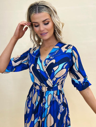 Kate & Pippa Positano Midi Dress In Blue / Cream Print-Nicola Ross