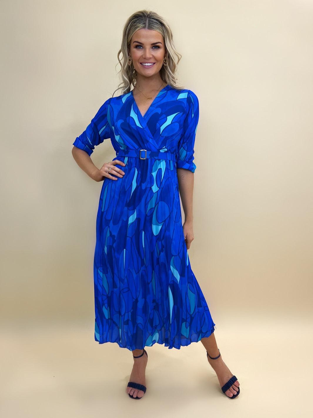 Kate & Pippa Positano Midi Dress In Blue / Royal Print-Nicola Ross