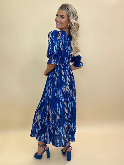 Kate & Pippa Streasa Dress In Blue / Cream Print-Nicola Ross