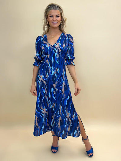 Kate & Pippa Streasa Dress In Blue / Cream Print-Nicola Ross